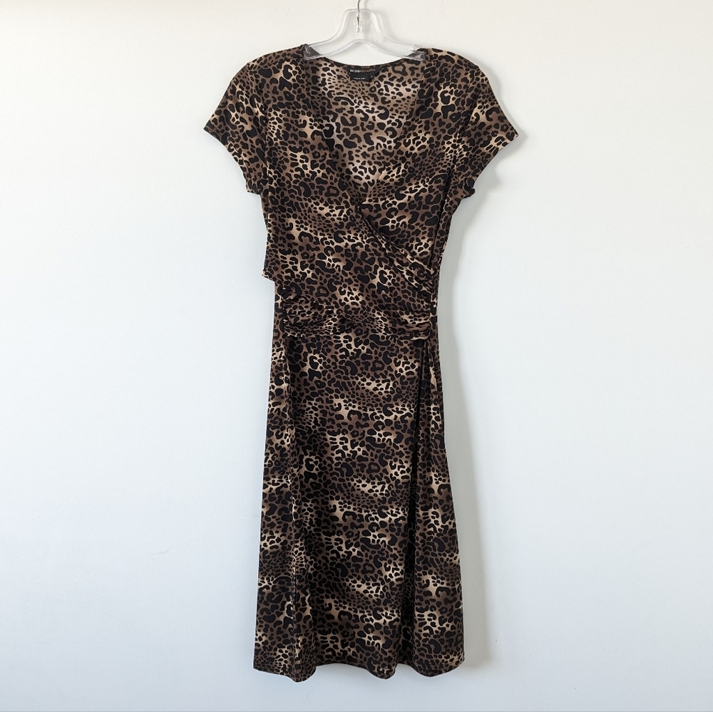 BCBGMAXAZRIA Leopard Print Faux Wrap Midi Dress - Size S